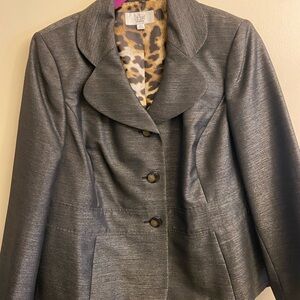 Kasper Gray Textured Blazer with Leopard Lining